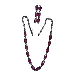 Conjunto de Collar con Colgante de Rubí para Mujer, Diamante Ovalado, Chapado en Oro de 14K, Cadena de Eslabones Clásica Vintage, Certificado IGI, Joyería de Boda - Product Image 1