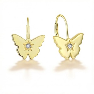 YILUN Boucles <span class=keywords><strong>d</strong></span>'oreilles papillon plaquées or jaune Zircon cubique <span class=keywords><strong>Fermeture</strong></span> à levier Boucles <span class=keywords><strong>d</strong></span>'oreilles papillon en argent sterling 925 pour femmes - Product Image 1