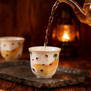 แก้วกาแฟเซรามิกดีไซน์เรโทรหรูหราเบาๆ แก้วขนมหวานแบบถือได้ สำหรับใช้เป็นของที่ระลึก - Product Image 2
