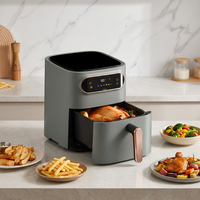 Friteuse à air électrique moderne carrée, multifonction, sans huile, en plastique, 5,5 L, avec écran tactile et revêtement antiadhésif pour usage domestique