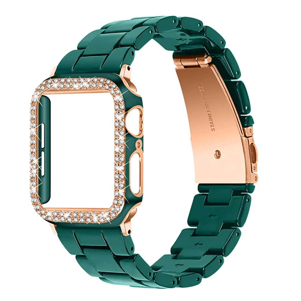 Cinturino per orologio da donna custodia con diamanti per Apple Watch Series8 7 6 SE 5 4 3 2 1 Cover moda per Iwatch 38/40/41/42/44/45mm paraurti con cinturino
