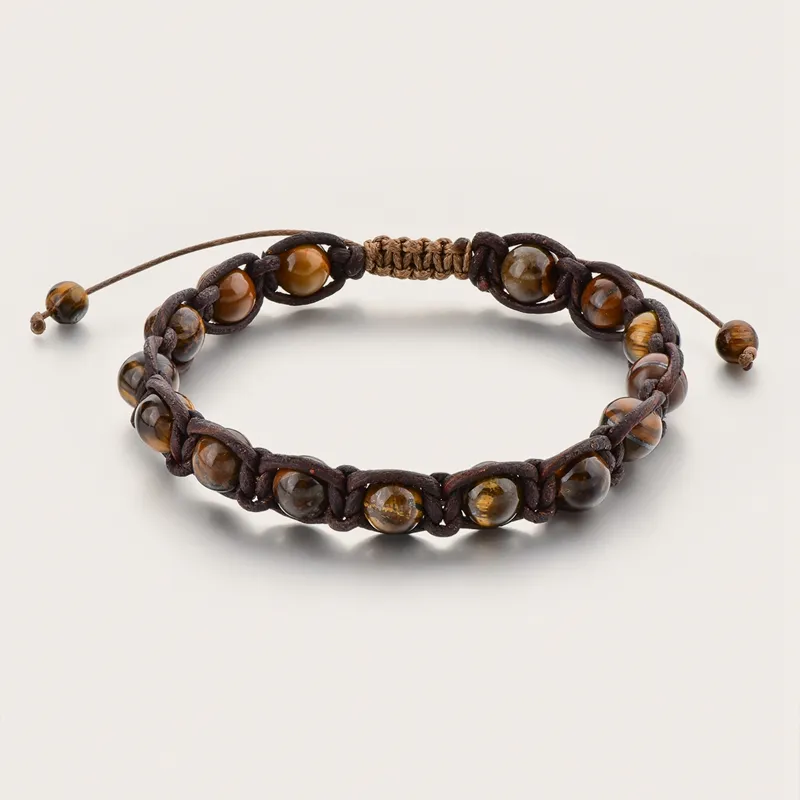 2022 fashion jewelry wholesale handmade design tiger eye stone beads leather cord braid knot bracelet for men