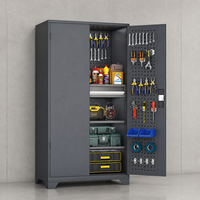 Armoire de rangement métallique de couleur personnalisée pour garage avec panneau perforé à trous carrés pour l'organisation des outils, mobilier d'atelier en acier robuste