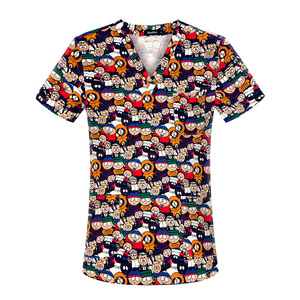 Uniformes Médicos Unisex <span class=keywords><strong>de</strong></span> Verano, Uniforme Tejido con Estampado <span class=keywords><strong>de</strong></span> Dibujos Animados, Manga Corta, Cuello en V, Salón <span class=keywords><strong>de</strong></span> Belleza, Enfermería - Product Image 2