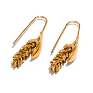 JINYOU 3497 New 316L Stainless Steel Wheat Fashion Earrings 18K Gold Plated Water Resistant Personal Statement Jewelry Women