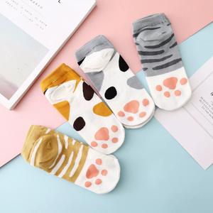 Mulheres senhoras primavera outono bonito fino <span class=keywords><strong>cartoon</strong></span> impressão gato cão pata tornozelo meias - Product Image 3