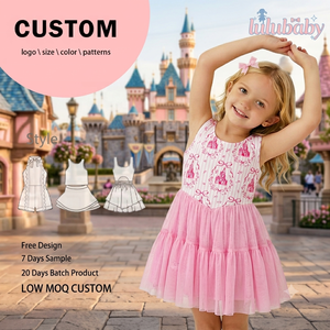 Abito da bambina DH ODM con <span class=keywords><strong>stampa</strong></span> castello da favola, gonna a strati in rete, abbigliamento a tema principessa per parchi divertimento - Product Image 1