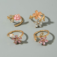 Ensemble de 4 bagues élégantes en cristal et diamant, collection tendance européenne et américaine, bagues empilables en alliage coréen pour femmes