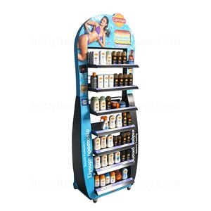 <b>Acrylic</b> Grid Box Metal Floor <b>Display</b> <b>Stand</b> With Wheels for Sunscreen Skincare Products High-end Visible Cosmetic Organizer Rack - Product Image 2