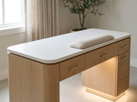 Nouvelle table de manucure en bois personnalisée pour salon de beauté, avec éclairage et plateau en marbre