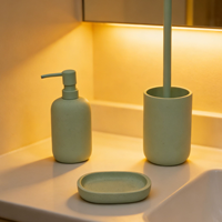 Ensemble d'accessoires de salle de bain en résine vert menthe doux, 3 pièces : distributeur de savon, porte-brosse WC, porte-savon, plateau, ensemble de décoration pour comptoir de salle de bain
