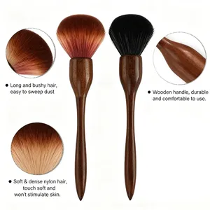 Pinceau de maquillage à couvrance totale, effet naturel brillant, longue tenue, pinceau à fond de teint frais, pinceau à poudre à tête ronde, pinceau à poussière pour ongles, en bois - Product Image 2
