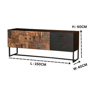 Modern Wooden <b>Sideboard</b> Cabinet with Patchwork Design & Drawers | Industrial <b>Storage</b> Console with Metal Frame - Product Image 6