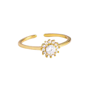 Cincin Zirkon Desain Pernikahan Wanita, Tersedia Stok Tersedia Cincin Bunga Matahari Dapat Disesuaikan Wanita Emas Perak 925