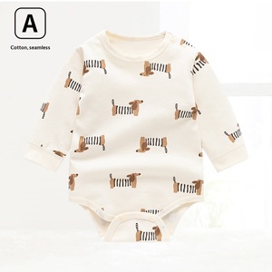Combinaison bébé unisexe à manches longues, imprimé chien, double face, en pur coton, à épaules ouvertes, pour l'automne, style pull triangulaire pour ramper - Product Image 2