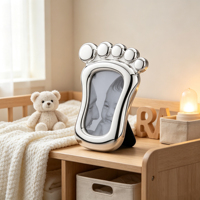Cadre photo personnalisé en métal plaqué argent avec motif de pied de bébé, meilleur souvenir pour bébé, cadeau de baby shower