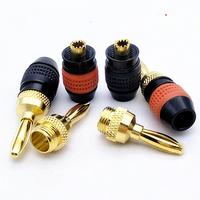 Connecteur audio haut-parleur mâle fiche banane 4mm en cuivre plaqué or avec anneaux noirs et rouges