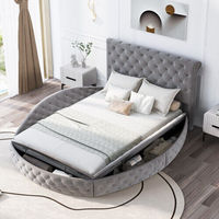 Lit Rond Capitonnage Grand Style Moderne avec Tiroirs de Rangement Meuble de Chambre Lit Rembourré Cadre de Lit Grand Lit et Lit Queen à Vendre
