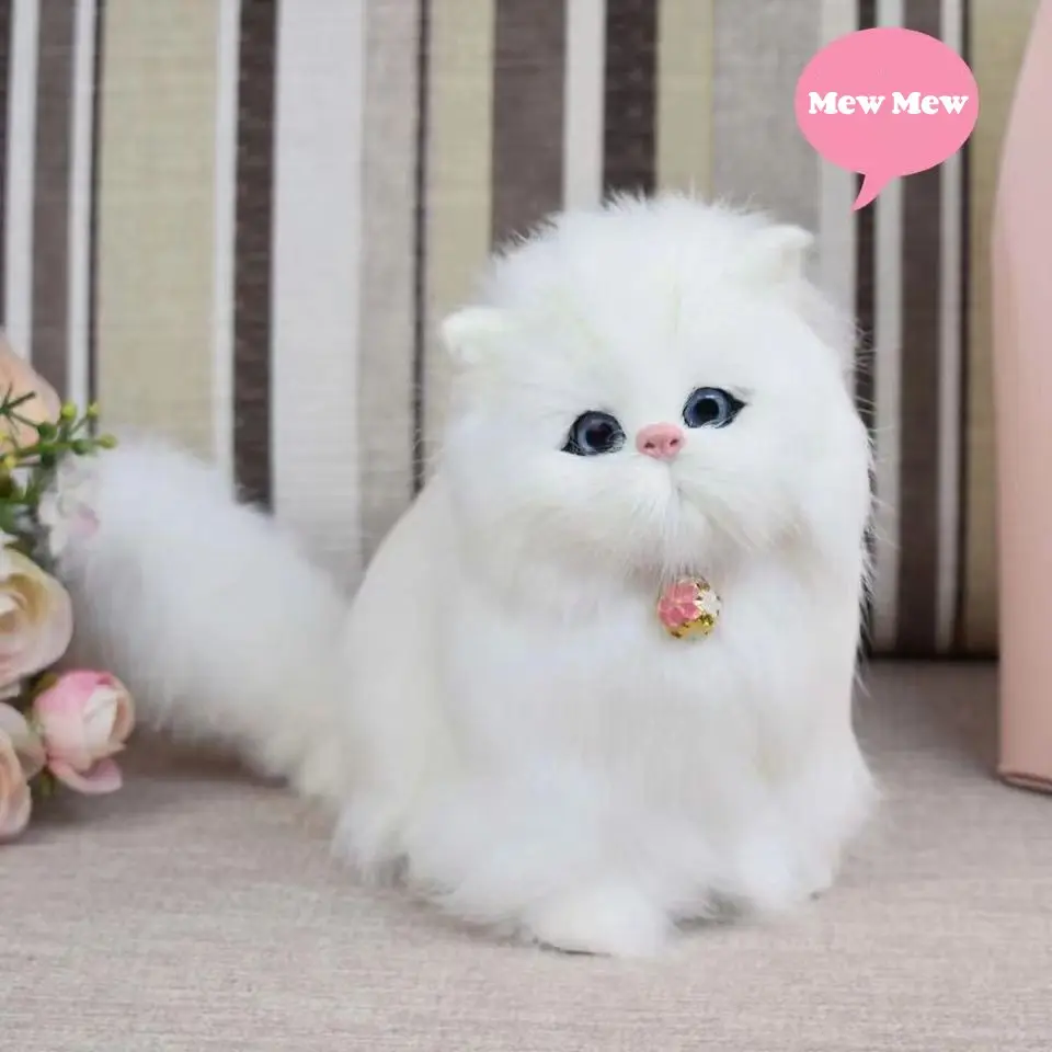 Mewaii Simulation Realistic White Cat Black Cats Plush Toy Car Home Decoration Gift Persian Cat Plush Doll
