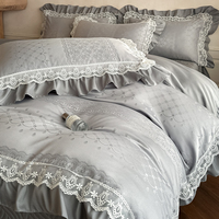 Parure de lit en soie polyester, housse de couette en satin et dentelle, 4 pièces, drap de lit, housse de couette et taies d'oreiller de luxe pour toutes les saisons