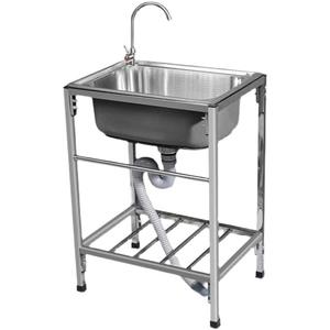 อ่างล้างจานสแตนเลสแบบเรียบง่าย ชามเดี่ยว พร้อมขาตั้ง ผิวขัดเงา รวมก๊อกน้ำแบบตั้งพื้น รุ่น 66-66 - Product Image 1