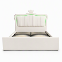 Lit de luxe avec cadre LED et tête de lit capitonnée en cuir, ottoman de rangement à vérin à gaz, taille et couleur personnalisables, vente en gros directe usine OEM