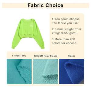 Venta al por mayor en blanco azul logotipo personalizado Vintage polar algodón serigrafía manga larga pulóver gimnasio sudadera Crop mujeres - Product Image 3