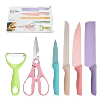 Ensemble de couteaux de cuisine minimalistes nordiques 6 pièces, couverts professionnels en paille de blé et acier inoxydable pour la maison, la cuisine, le camping, cadeaux