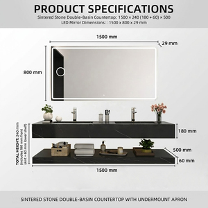 Meuble de salle de bain noir en gros avec <span class=keywords><strong>miroir</strong></span> LED, combinaison de meuble-lavabo de luxe en double marbre avec lavabo et <span class=keywords><strong>miroir</strong></span> - Product Image 5