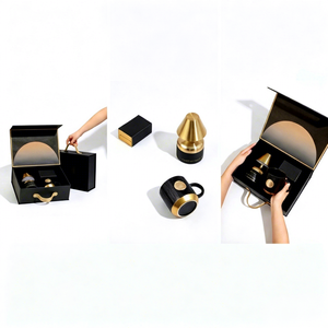 Luxury Rigid Gift <b>Box</b> Set With Gold Foil Design Handle Black Packaging For Tea Mug Lamp And <b>Cards</b> - Product Image 2