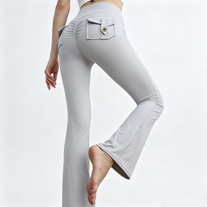 Pantalon de yoga évasé taille haute pour femme avec poches, effet ventre plat et rehaussement des fesses, idéal pour la gym et les tenues décontractées - Product Image 2