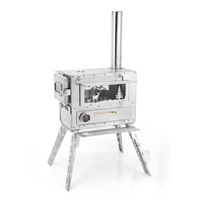 Poêle à bois d'extérieur en acier inoxydable avec double vitrage, pliable et portable pour le camping et le chauffage - Product Image 4