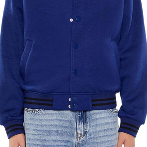 Men Stand Collar Fleece Breathable Eco-Friendly Winter Varsity Jacket Casual Outerwear OEM <b>Covered</b> <b>Button</b> Closure - Product Image 4