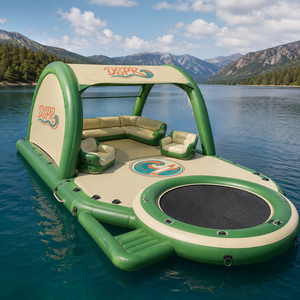 Gommone Gonfiabile a Tenda con Zona Relax Ombreggiata e Piattaforma Trampolino Integrata per Giornate di Divertimento Acquatico nel Lago Forestale - Product Image 2