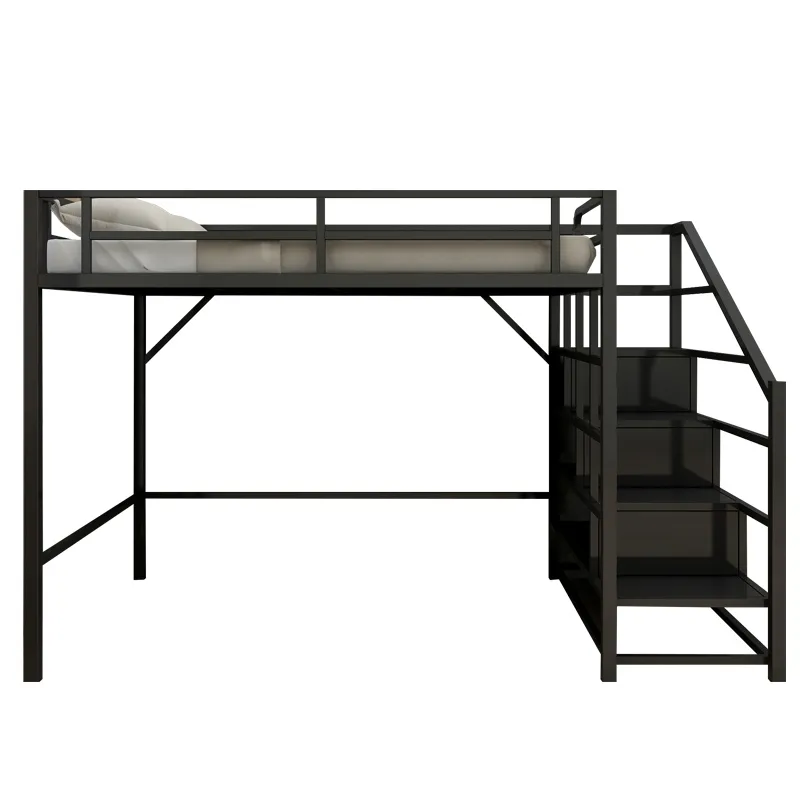 storage metal bunk bed king size hostel iron beds with stair hot sale BUNK BED