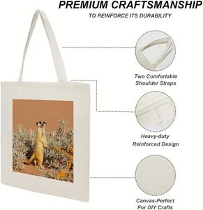Bolso de mano de lona Meerkat Near Sea Buckthorn con asas, bolsas de compras reutilizables, bolso plegable, bolsos de hombro - Product Image 4
