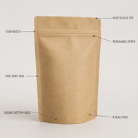 Sacs d'emballage en papier kraft non blanchi à fond rond, refermables avec fermeture éclair, Doypack, vente en gros