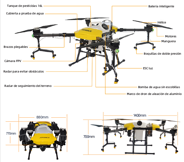 JOYANCE JT16L-404QC 16L Agriculture  Drone, Tanque de pesticidas 16L Bateria inteligente Cubierta prueb