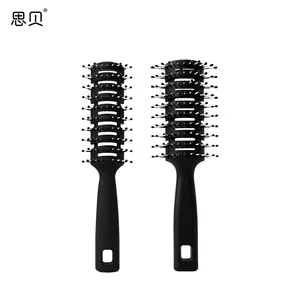 Wholesale Custom logo two size Wide Tooth Combs 9 rows static free Oil Hair Massage detangling Hairdressing ABS Black rib brush