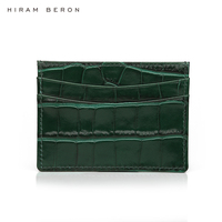 Hiram Beron Porte-Cartes Homme Italien Vert Brillant en Cuir, Service OEM Personnalisé