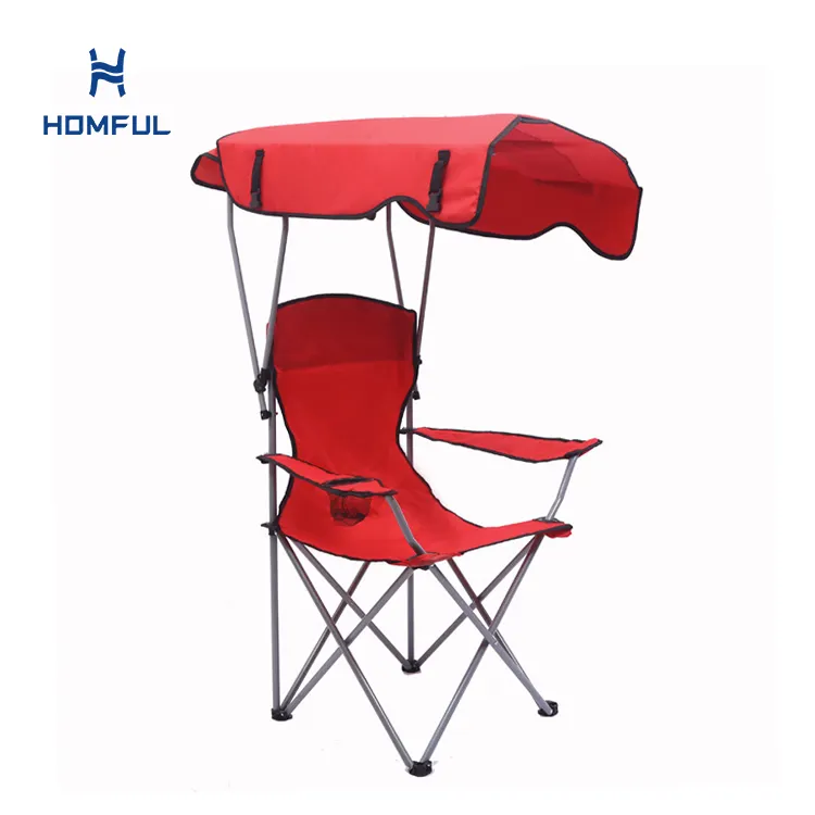 HOMFUL-Silla de pesca plegable de metal barata para acampar al aire libre, silla de playa con sombrilla