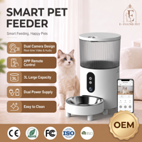 Distributeur automatique de nourriture pour animaux de compagnie intelligent et écologique avec double caméra, contrôle par application, grand angle 130°, WiFi, bol en plastique pour animaux de compagnie, capacité 3L