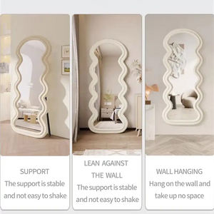 Espejo de Piso con Marco de Franela Ondulada de Terciopelo Colorido Contemporáneo Decoración Moderna para el Hogar con Forma de Onda para Sala de Estar o Dormitorio - Product Image 2