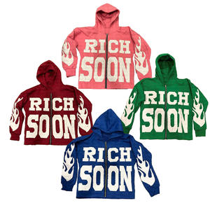 Chaqueta Personalizada de Estilo Urbano, Vintage, Unisex, con Parches Desgastados, Logotipo Bordado, Sudadera con Cremallera - Product Image 5