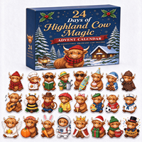 Calendrier de l'Avent de Noël avec figurines en acrylique en forme de vache des Highlands et d'animaux, boîte mystère, ensemble de mini figurines, décoration de bureau et de maison