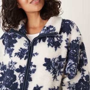 <span class=keywords><strong>Felpa</strong></span> con logo personalizzato di fabbrica in tessuto in pile alla moda da donna a manica lunga con colletto spalmato stampato floreale con polsini elastici - Product Image 2