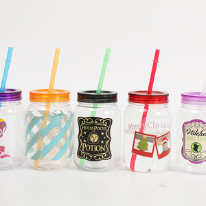 400ml 450ml 500ml 16oz Custom <strong>Mason</strong> <strong>Jars</strong> With Lids and Straws in <strong>Bulk</strong> Plastic <strong>Mason</strong> Juice Drinking Cups With Handle - Product Image 3