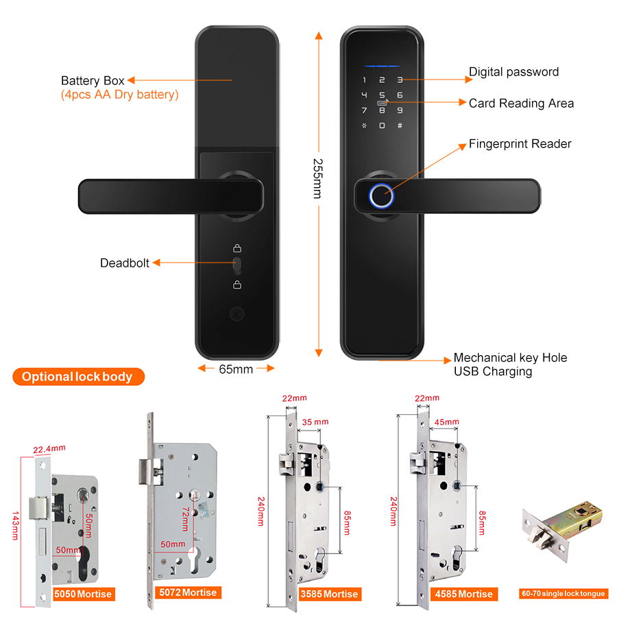 Tuya Wifi Smart Hotel Room Door Lock Fingerprint & Aluminum Card Access Digital Electric Handle Secure Password Data Storage · image 4