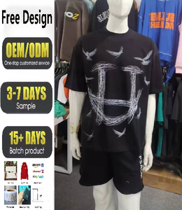 T-Shirt Nera Personalizzata con Stampa Estiva, Collo Tondo, <span class=keywords><strong>Manica</strong></span> <span class=keywords><strong>Corta</strong></span>, 100% Cotone, Taglia Oversize - Product Image 1