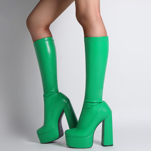 Bottes pour femmes vertes/épaisses à plateforme épaisse et semelle compensée, rehaussant la taille - Product Image 2